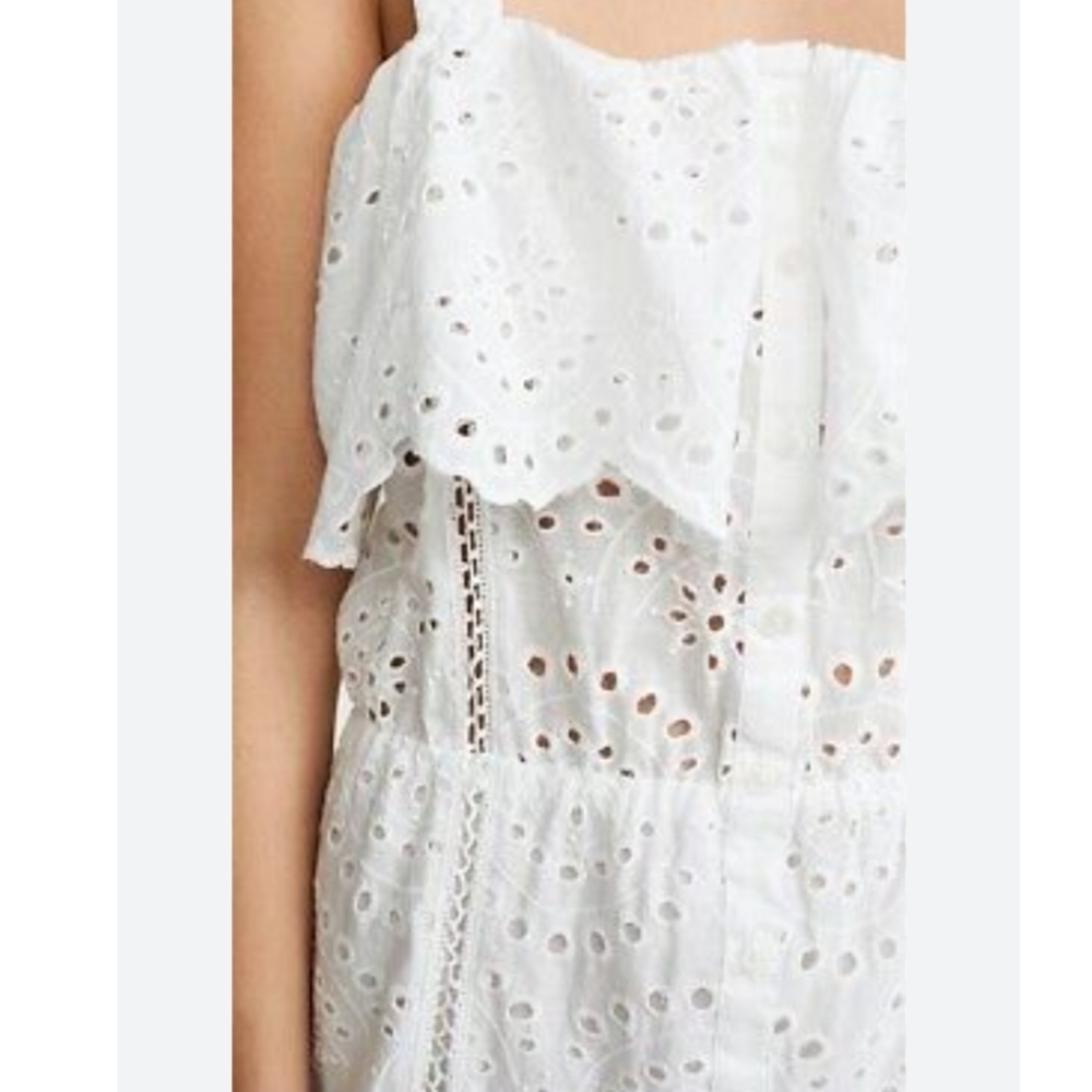 NWT 7 For All Mankind Eyelet Scalloped Tiered Midi Dress in Pale Blue Size Small - Picture 7 of 10